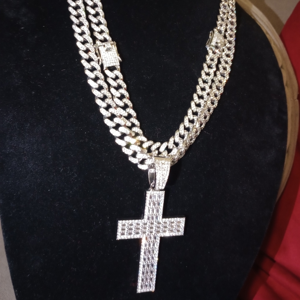 Anointed Blessed Cross 26" & 24"Chain Australian Prototype. Real Lab Diamonds